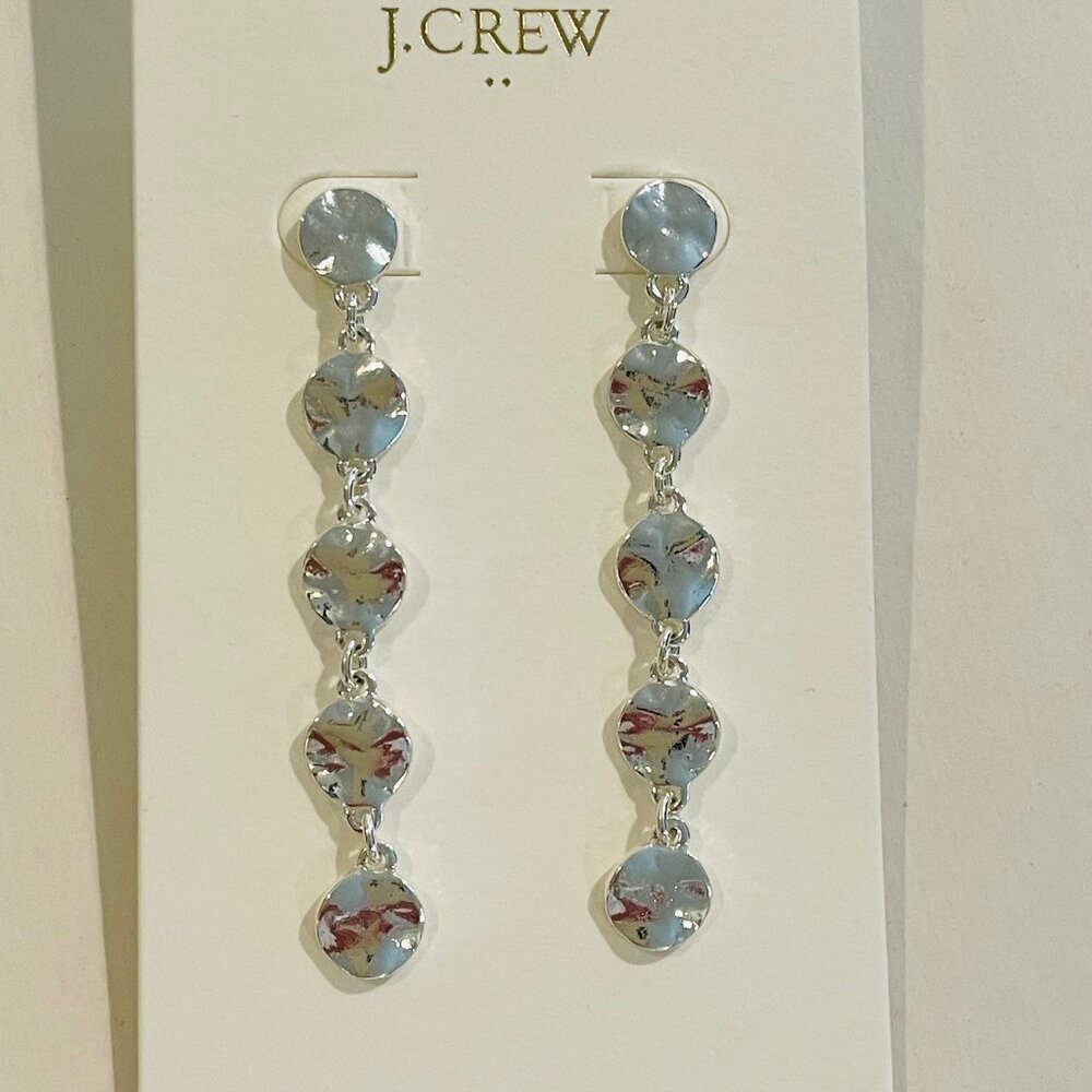 J.Crew Hammered drop earrings, mini circle, silver, 2 1/4" lightweight